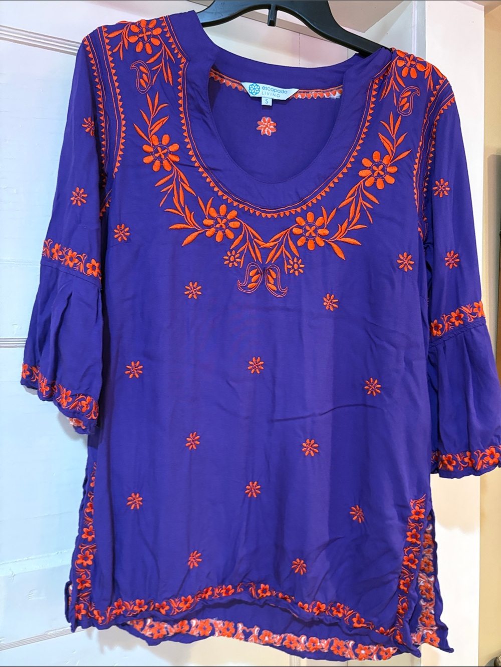 Escapade Living Small Scoop Neck Women’s Top - Purple with Orange Accents